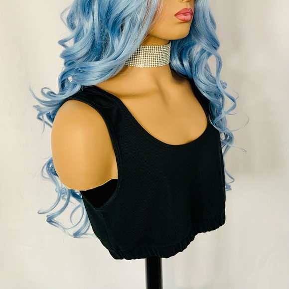 Very Pretty 28” Powder Blue Glueless Lace Front Premium Fiber Wig - Picture 6 of 12